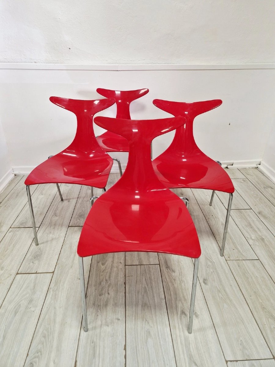 Vintage Stackable Chairs Delfy Design Gino Carollo X 4-photo-2