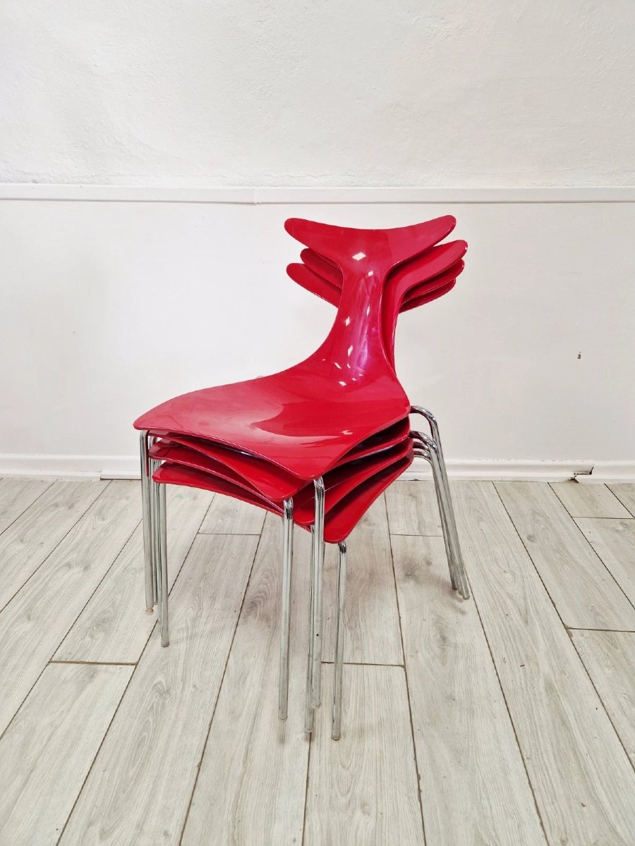 Vintage Stackable Chairs Delfy Design Gino Carollo X 4-photo-3