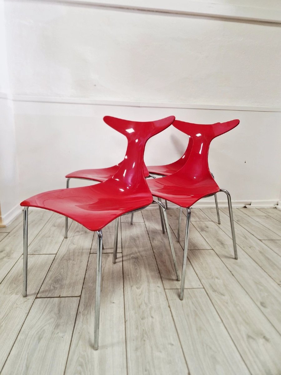 Vintage Stackable Chairs Delfy Design Gino Carollo X 4-photo-4