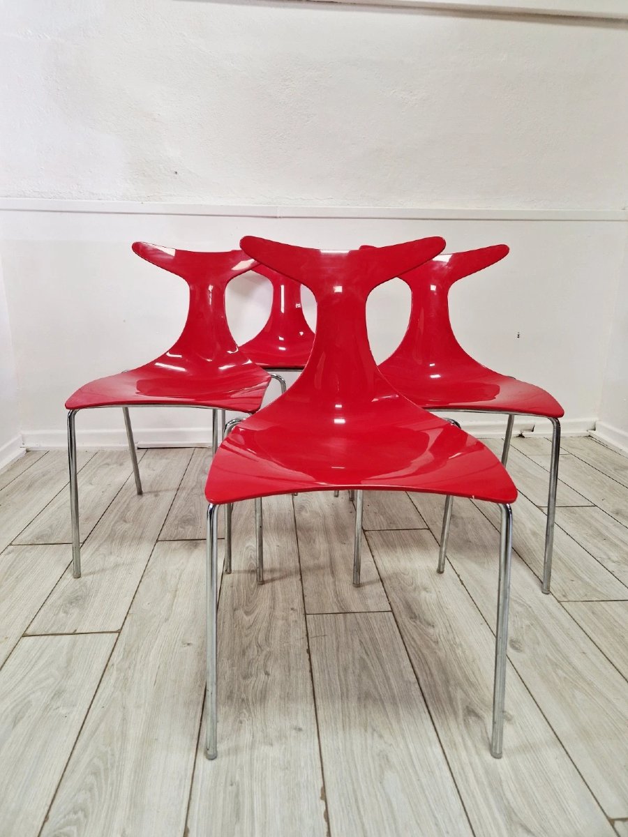 Vintage Stackable Chairs Delfy Design Gino Carollo X 4-photo-5