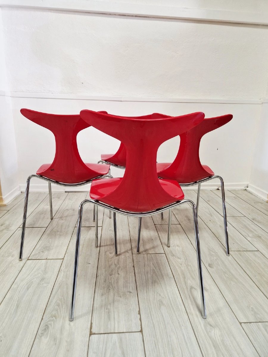 Vintage Stackable Chairs Delfy Design Gino Carollo X 4-photo-6