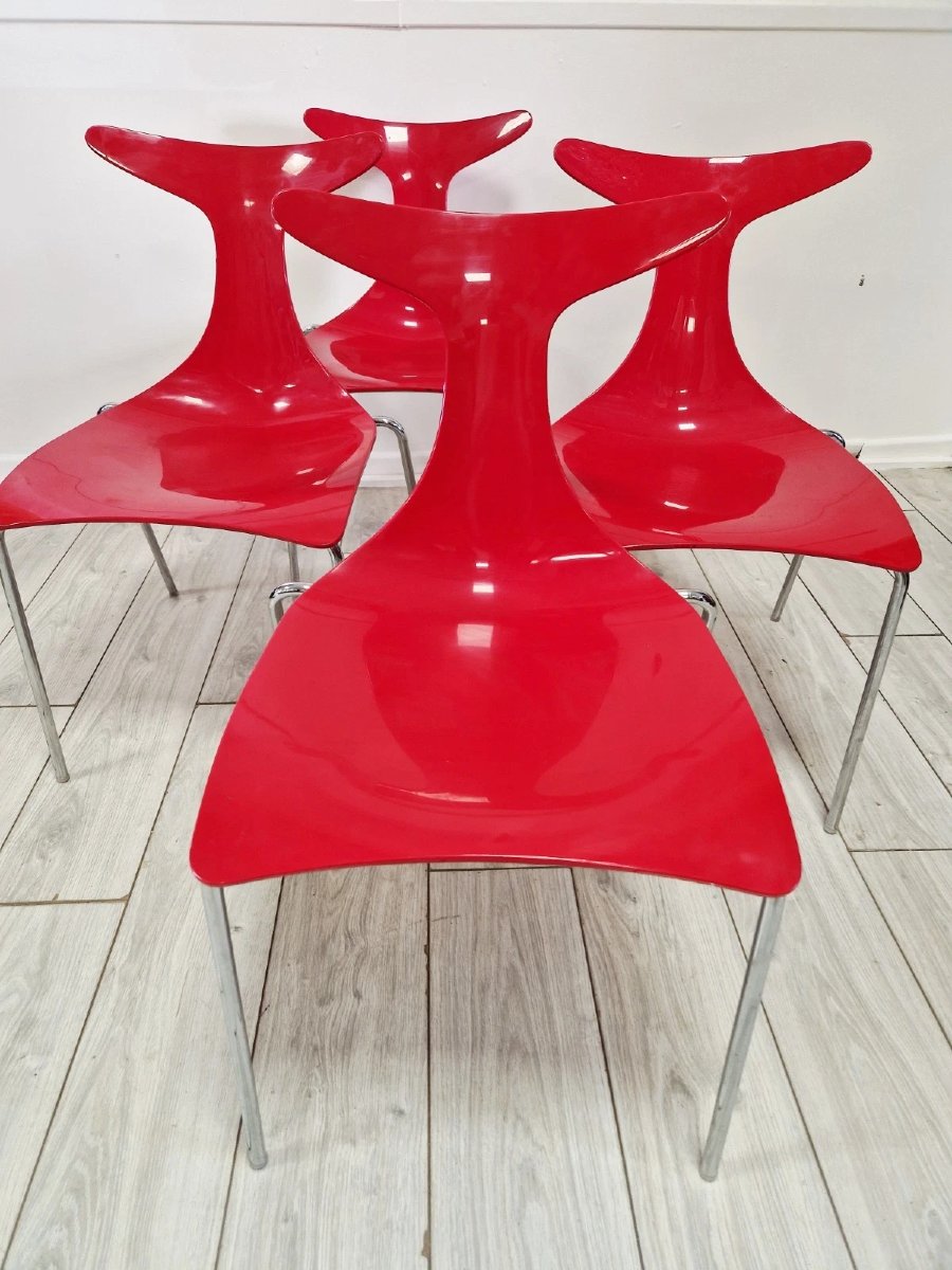 Vintage Stackable Chairs Delfy Design Gino Carollo X 4-photo-7