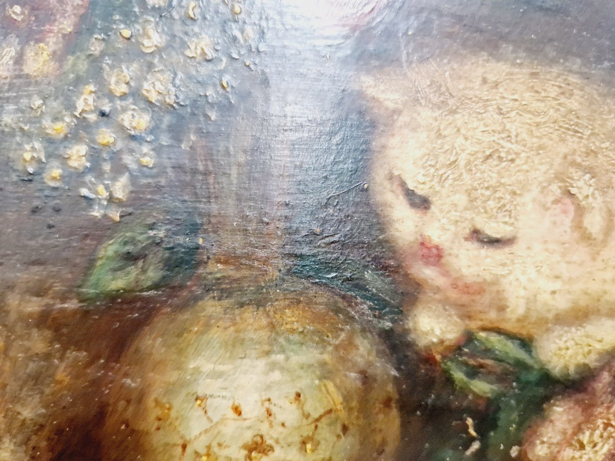 Antique Oil Painting Depicting Kittens, 19th Century, Signed Costa-photo-2