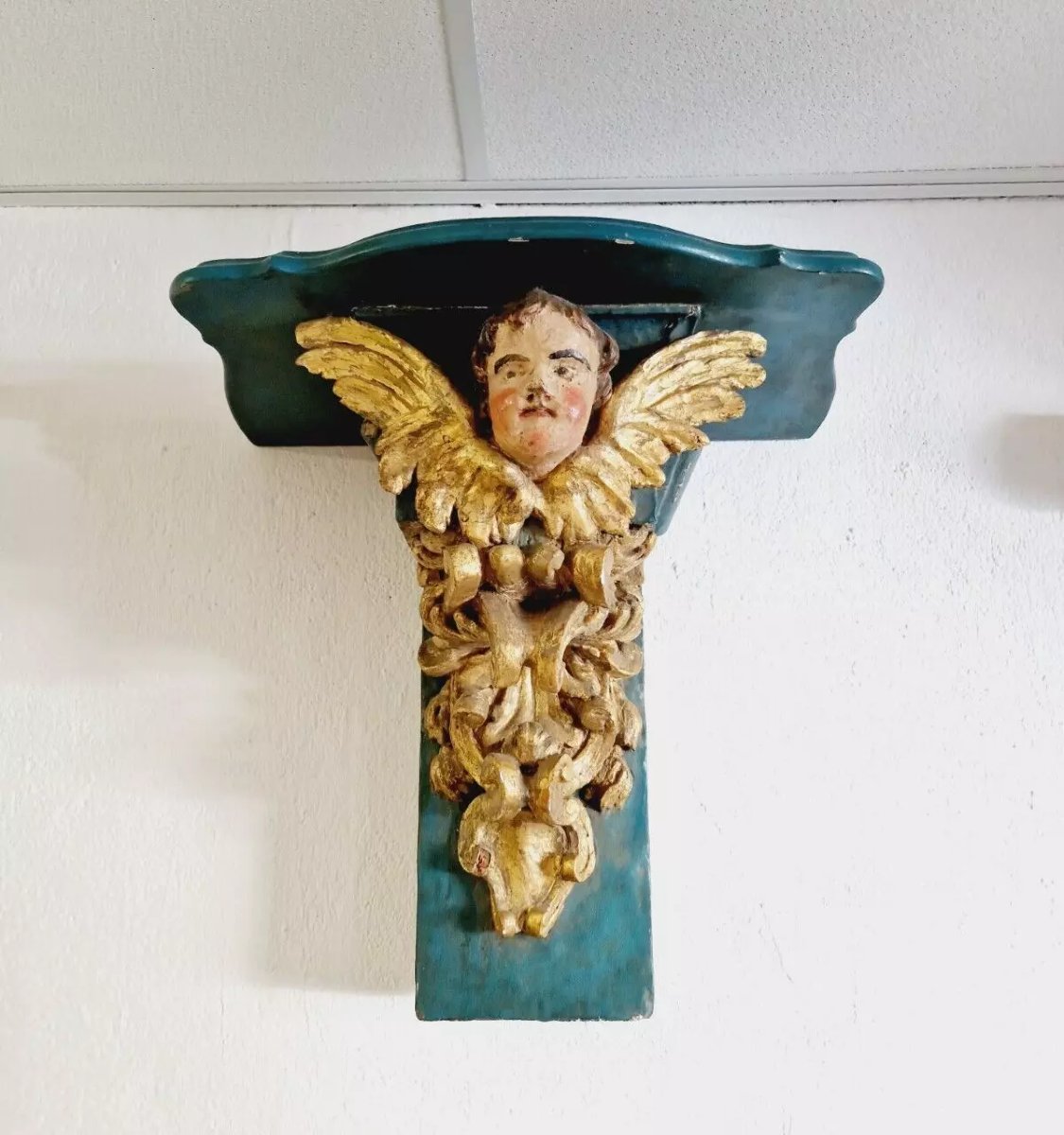 Console d'église ancienne, sculpture religieuse du XIXe siècle-photo-2