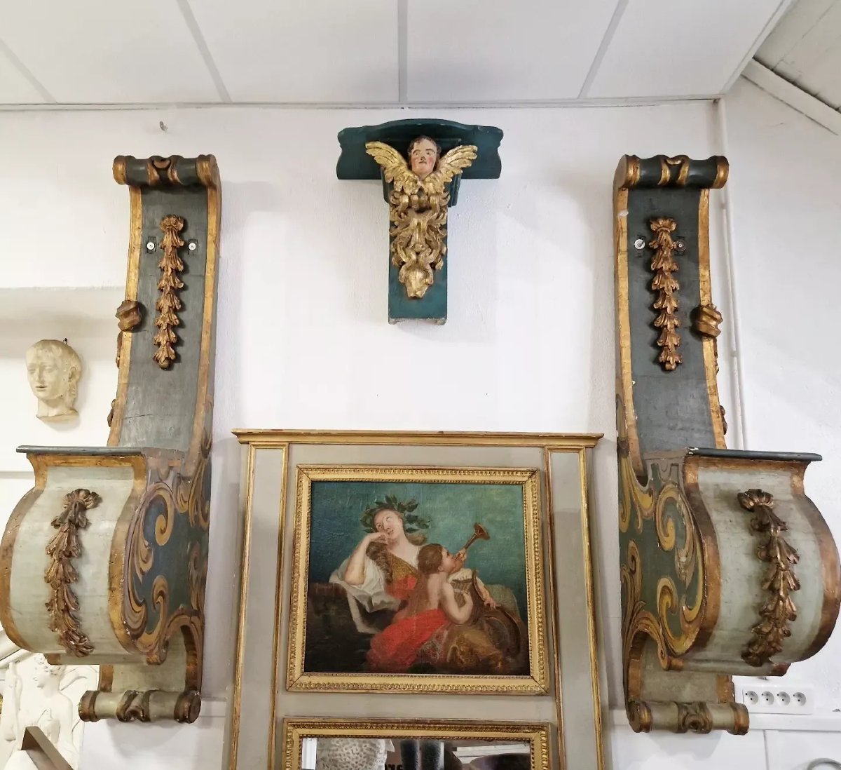 Console d'église ancienne, sculpture religieuse du XIXe siècle-photo-3