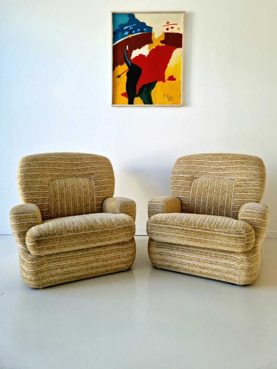 Pair Of Post-modern Italian Club Chairs From The 1970s, Saporiti-photo-3