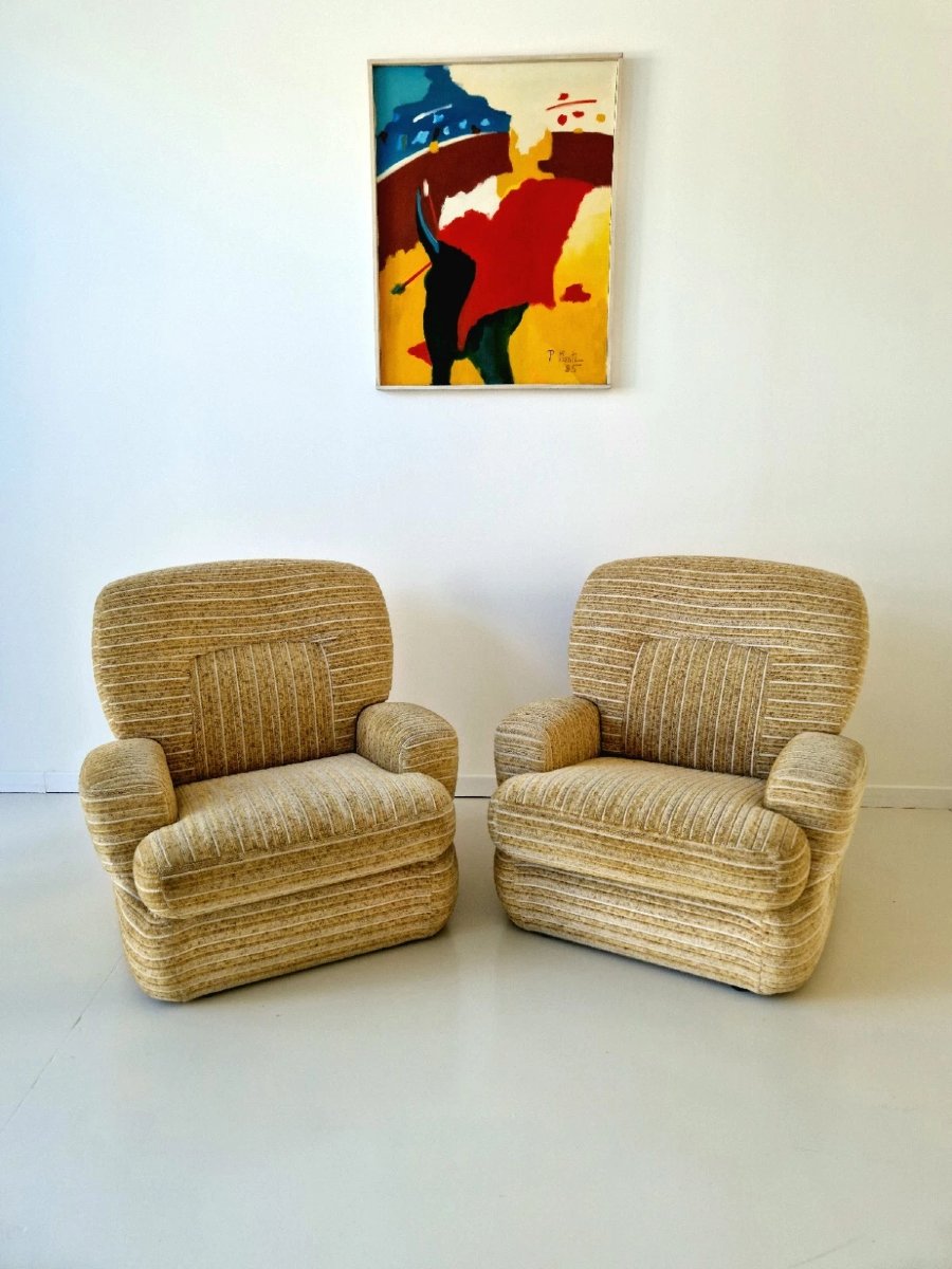 Pair Of Post-modern Italian Club Chairs From The 1970s, Saporiti-photo-3