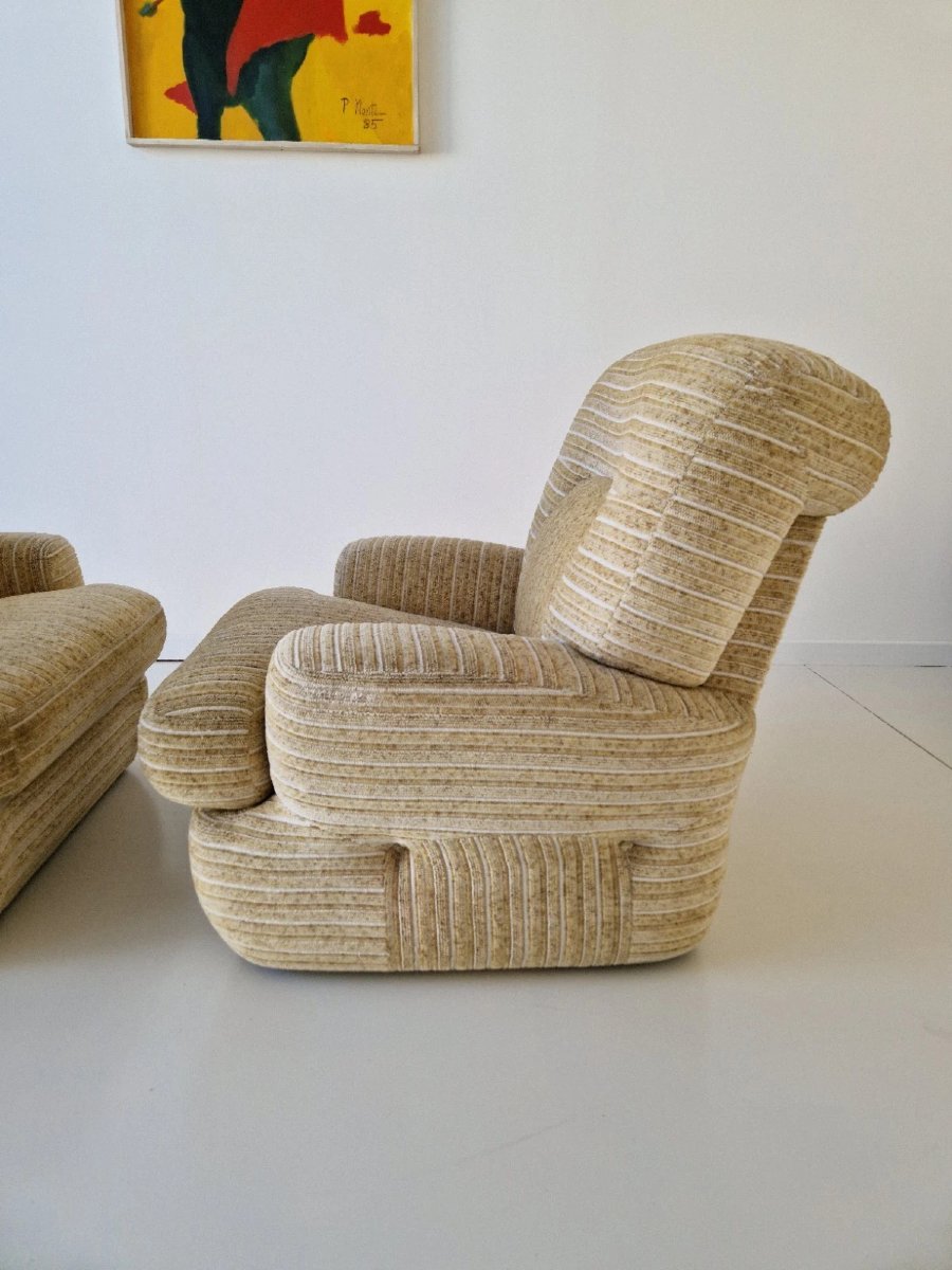 Pair Of Post-modern Italian Club Chairs From The 1970s, Saporiti-photo-4