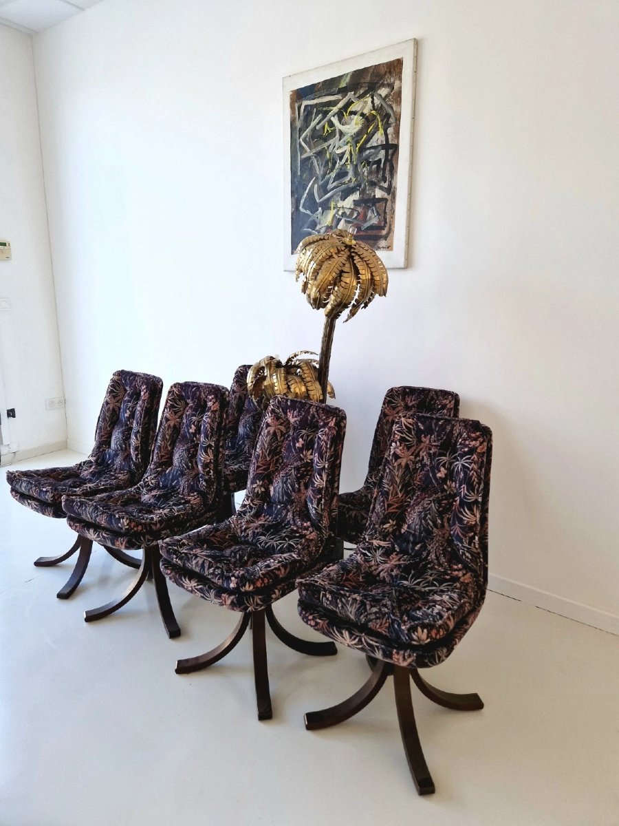 6 Norwegian Bentwood Dining Room In Mid-century Style With Bot Pattern Upholstery-photo-6