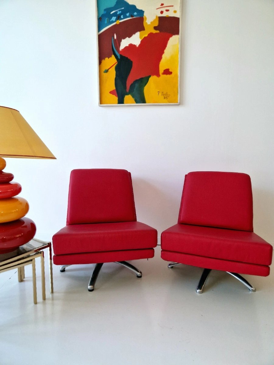 Paire de fauteuils pivotants Cofemo style futuriste italien-photo-5