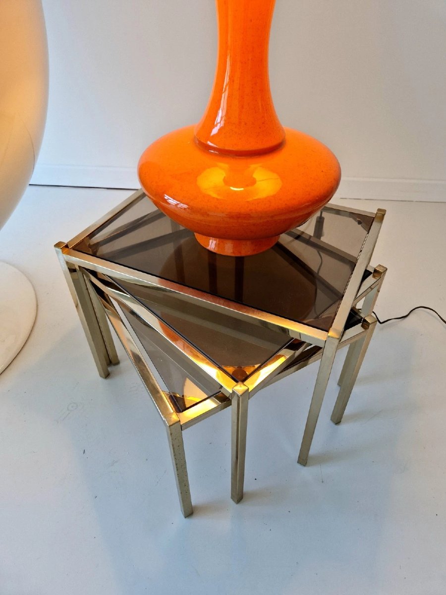 Mid-century Style Orange Ceramic Floor Or Table Lamp-photo-2