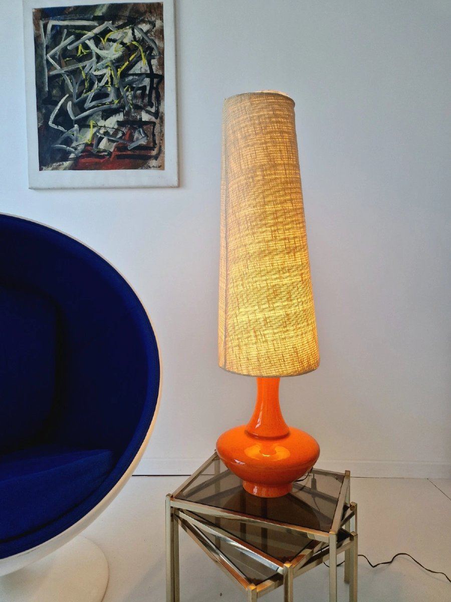 Mid-century Style Orange Ceramic Floor Or Table Lamp-photo-3