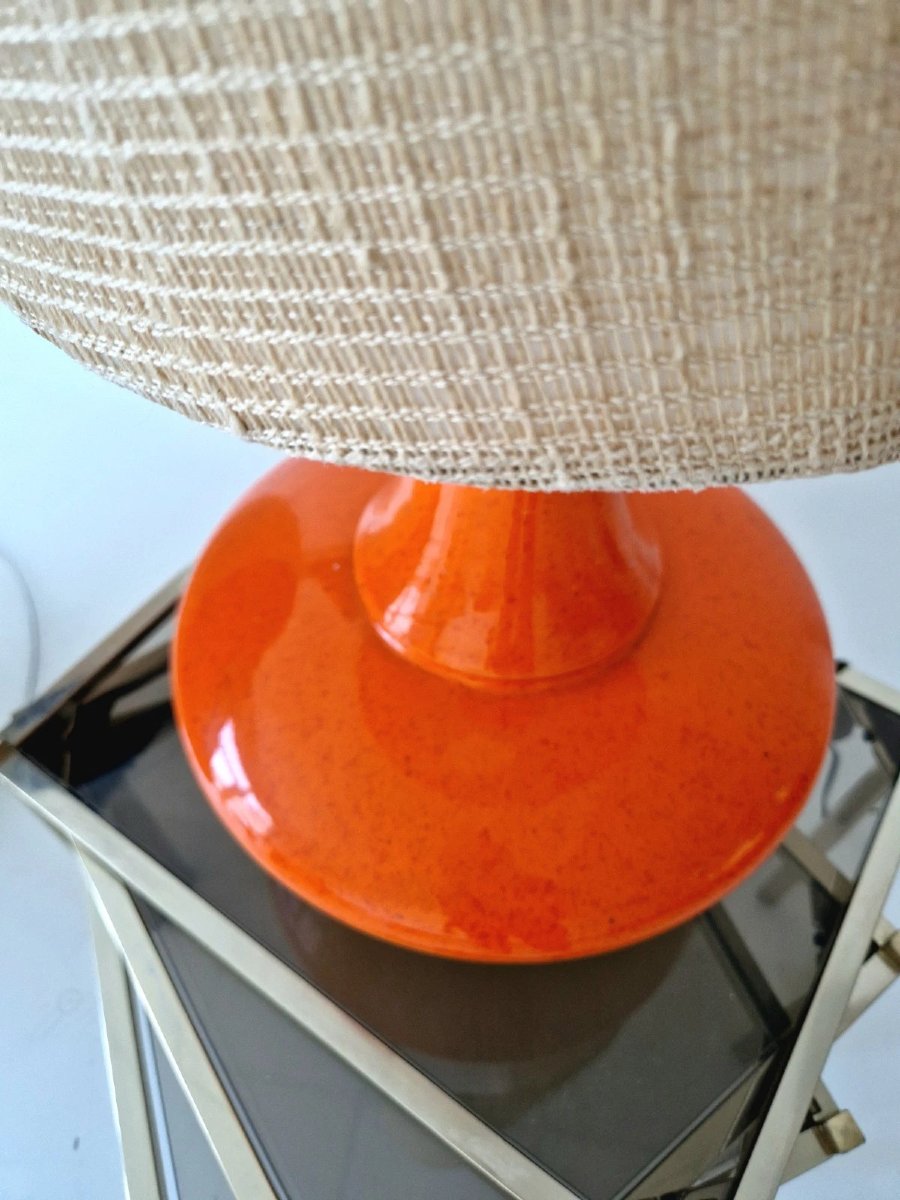 Mid-century Style Orange Ceramic Floor Or Table Lamp-photo-2
