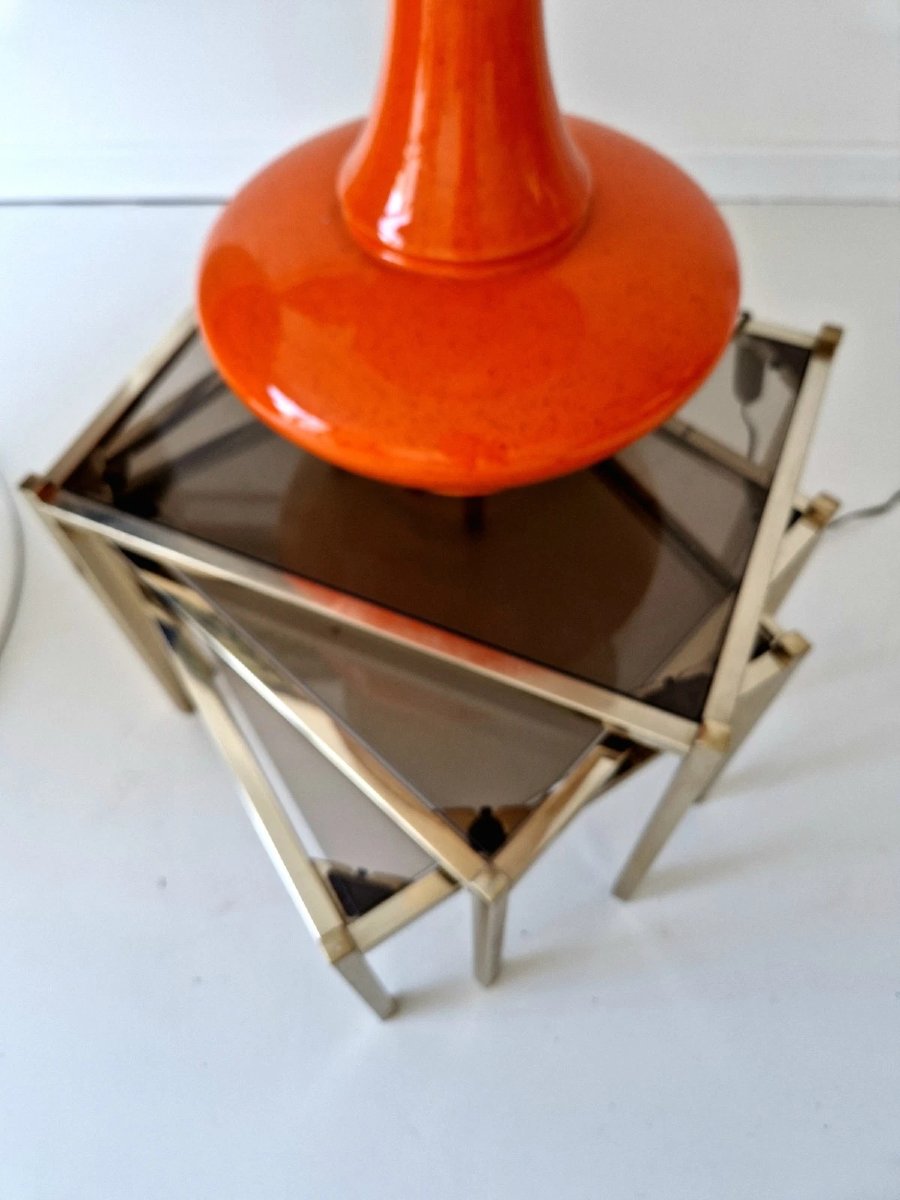 Mid-century Style Orange Ceramic Floor Or Table Lamp-photo-3