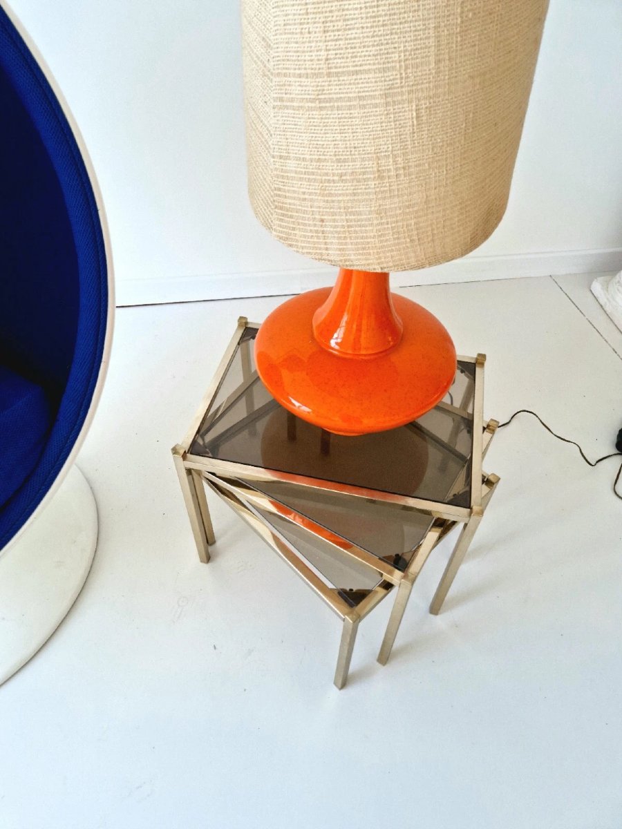 Mid-century Style Orange Ceramic Floor Or Table Lamp-photo-4