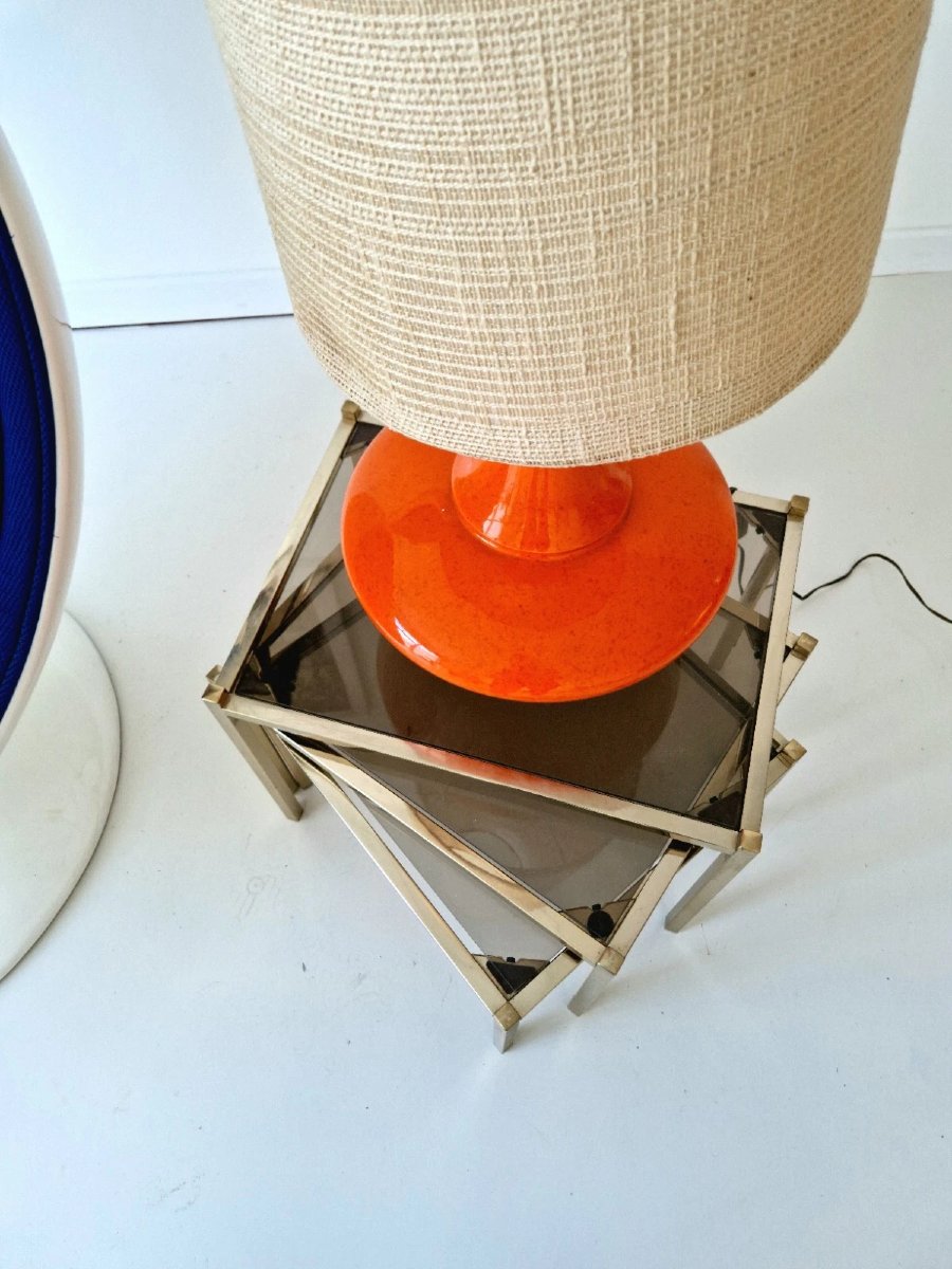 Mid-century Style Orange Ceramic Floor Or Table Lamp-photo-6