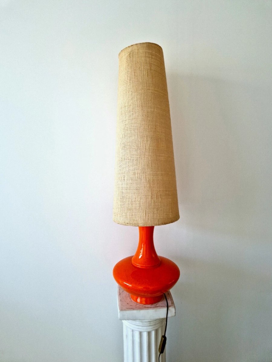 Mid-century Style Orange Ceramic Floor Or Table Lamp-photo-7