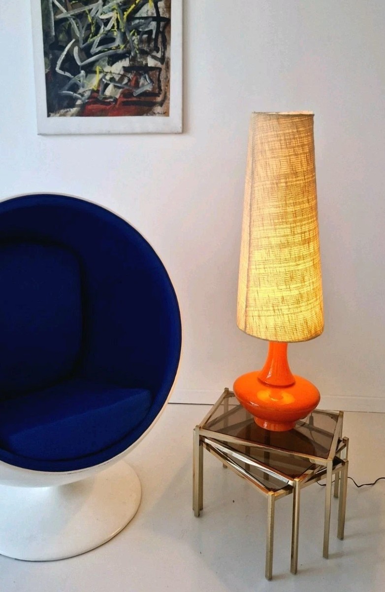Mid-century Style Orange Ceramic Floor Or Table Lamp