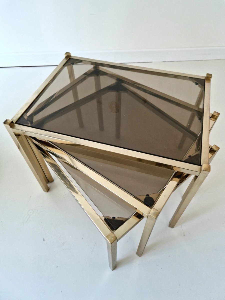 Vintage 1970s Hollywood Regency Glass Nesting Tables-photo-2