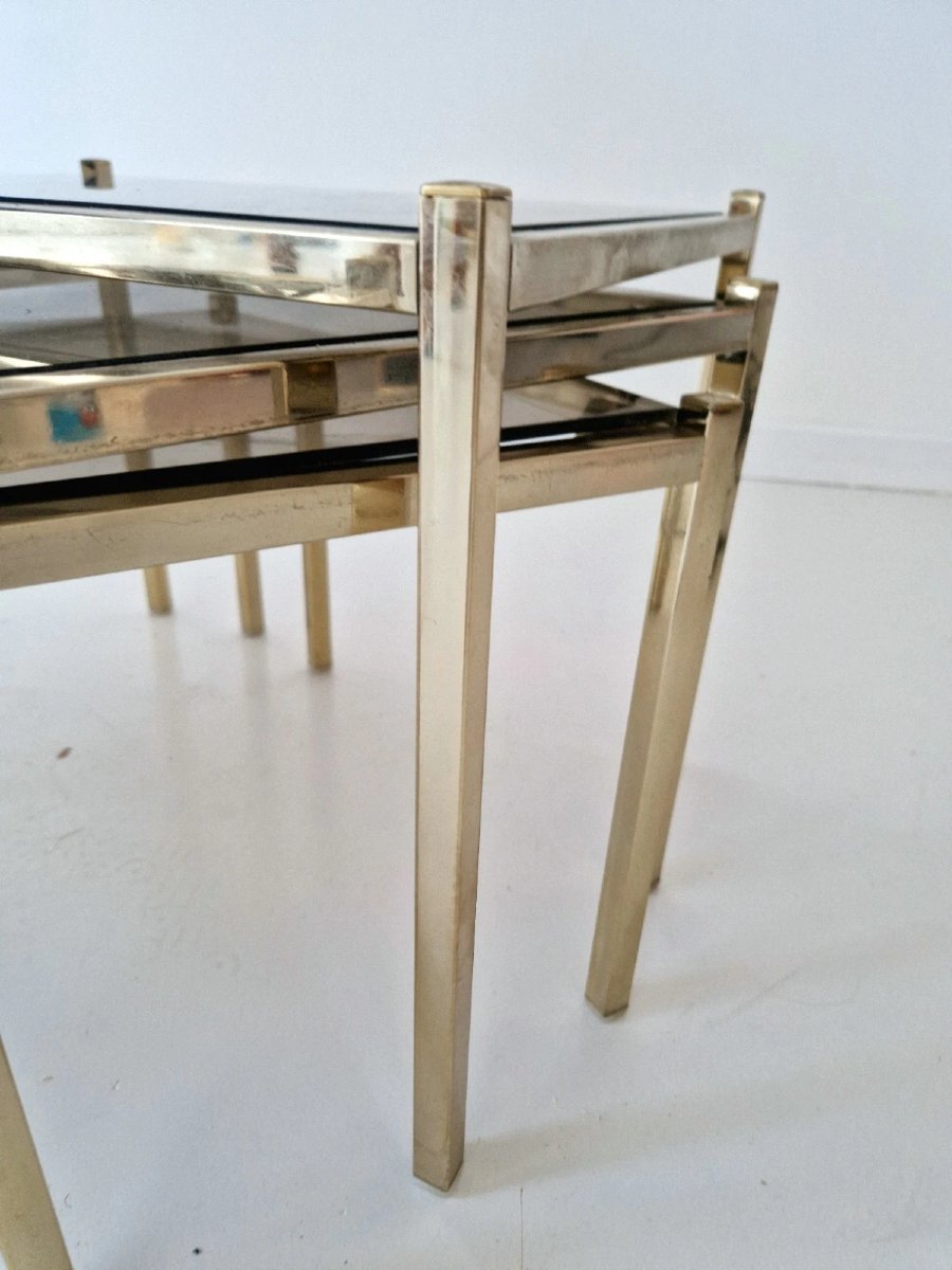 Vintage 1970s Hollywood Regency Glass Nesting Tables-photo-2