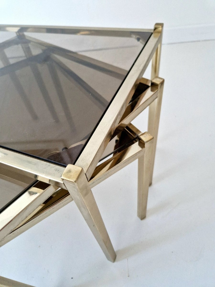 Vintage 1970s Hollywood Regency Glass Nesting Tables-photo-3