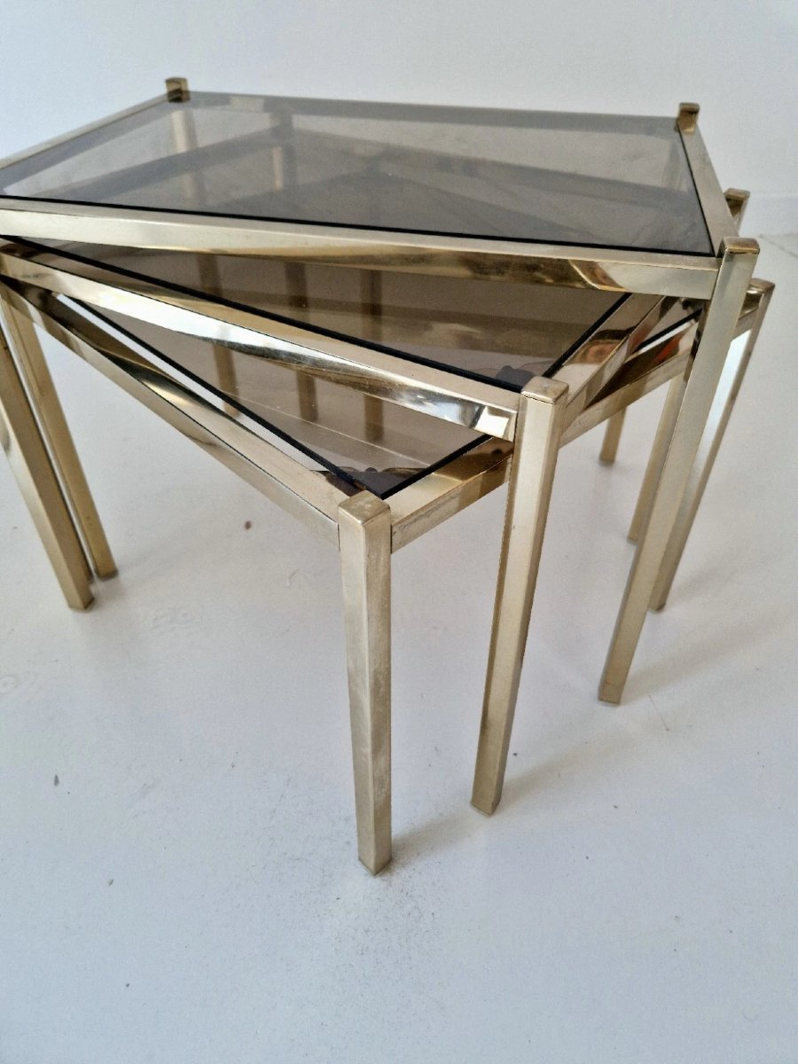 Vintage 1970s Hollywood Regency Glass Nesting Tables-photo-4