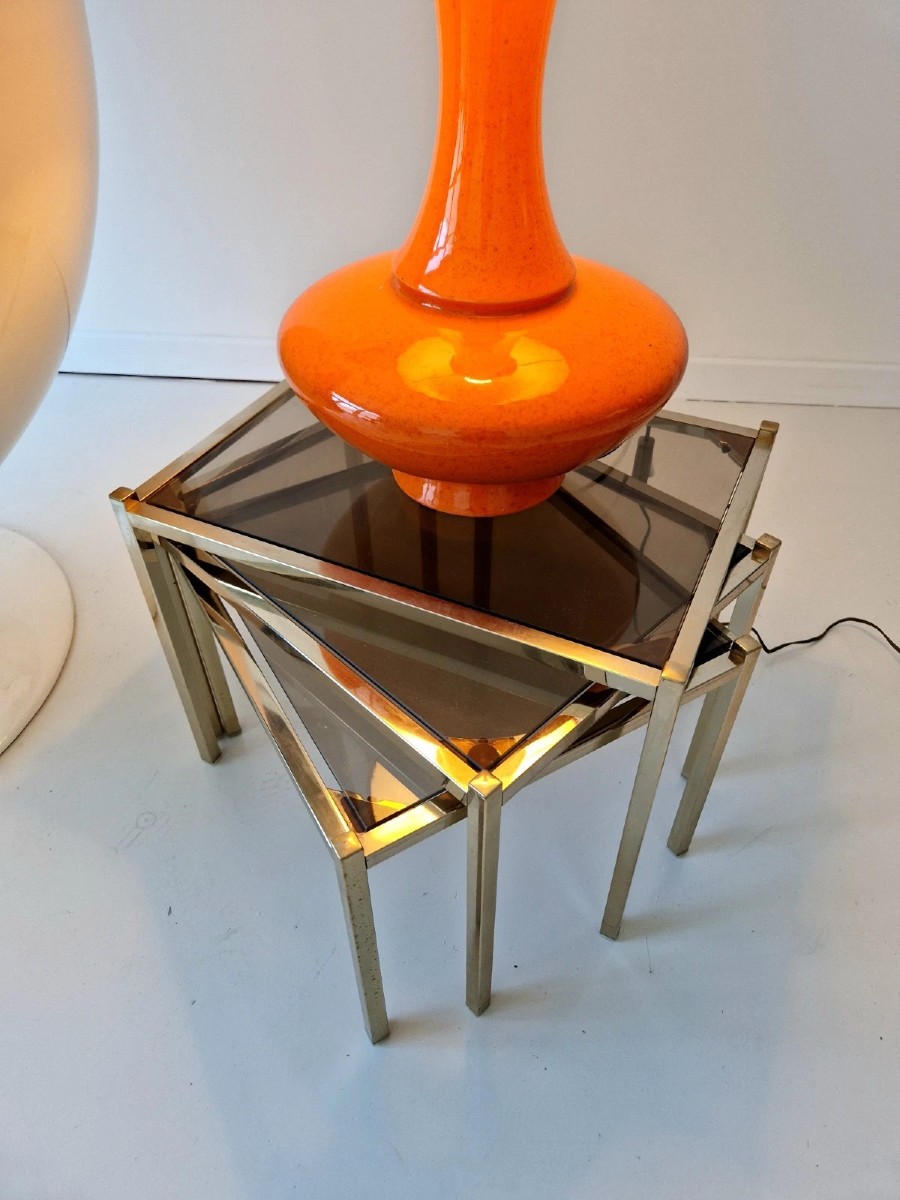 Vintage 1970s Hollywood Regency Glass Nesting Tables