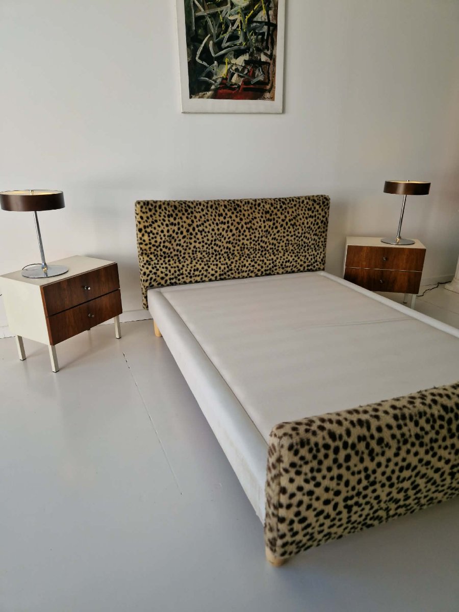 Cadre de lit vintage à imprimé léopard du milieu du siècle Hollywood Regency-photo-3