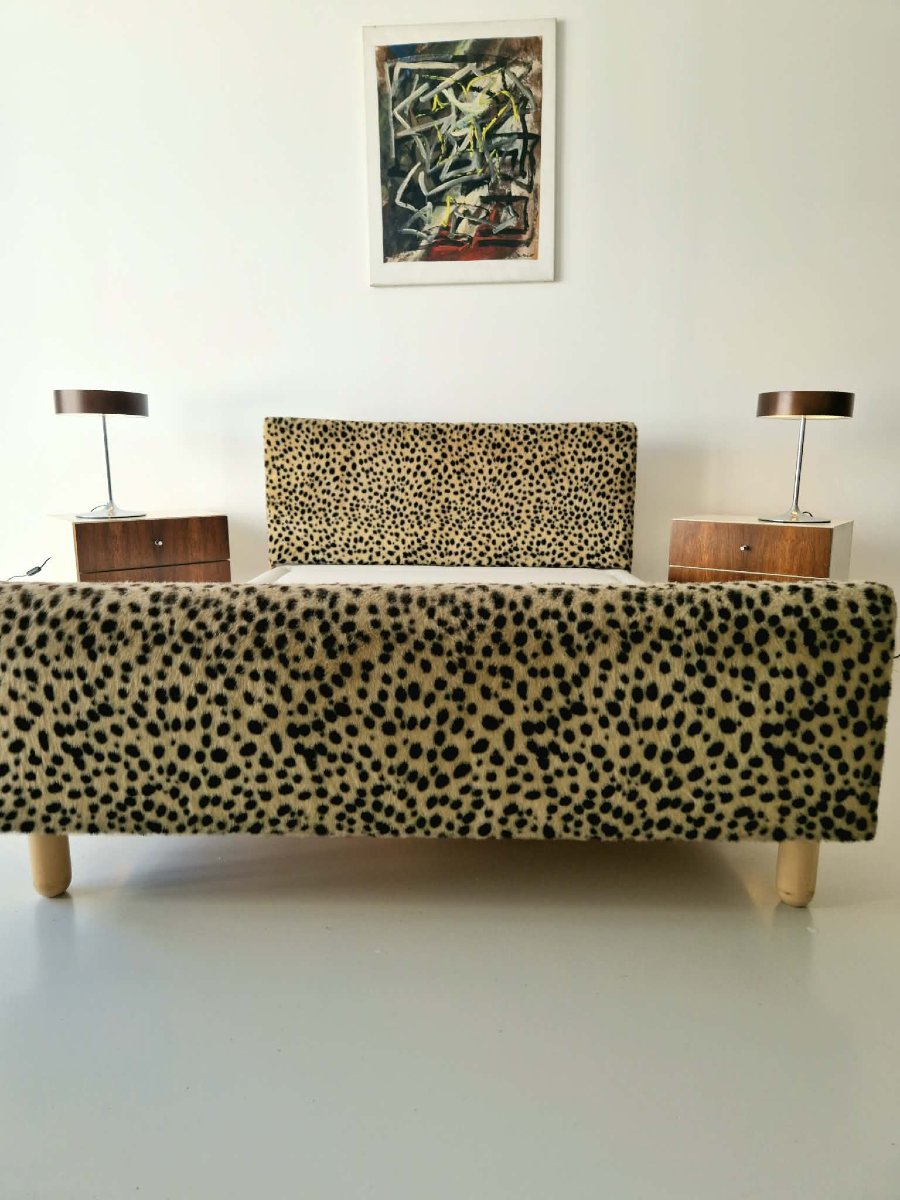 Cadre de lit vintage à imprimé léopard du milieu du siècle Hollywood Regency-photo-3