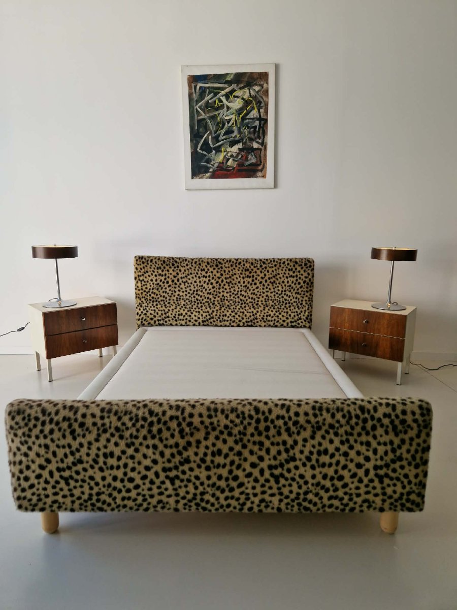 Cadre de lit vintage à imprimé léopard du milieu du siècle Hollywood Regency-photo-4