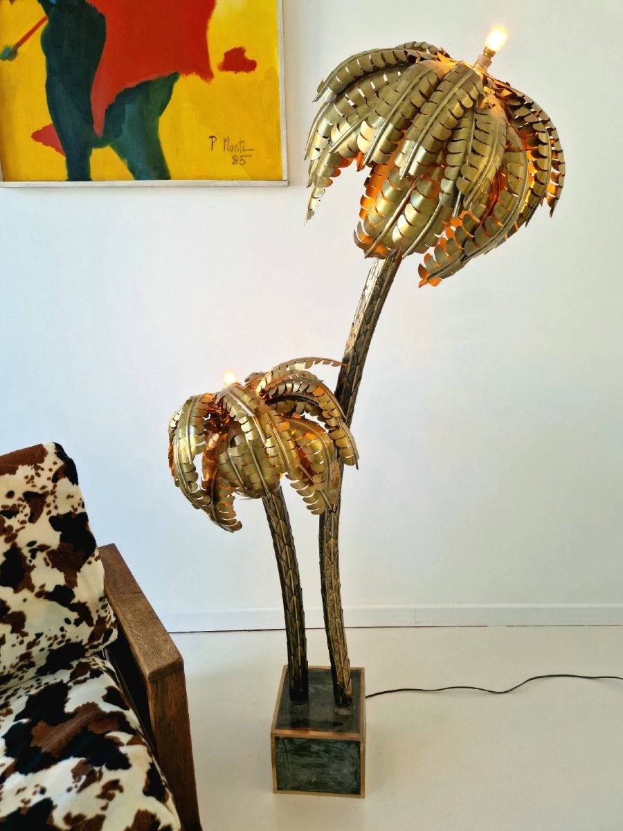 Vintage Hollywood Regency Brass Floor Lamp, Palm Tree Motif, Maison Jansen Style, 1970s-photo-2