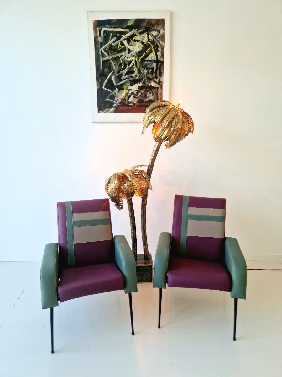 Vintage Hollywood Regency Brass Floor Lamp, Palm Tree Motif, Maison Jansen Style, 1970s-photo-4
