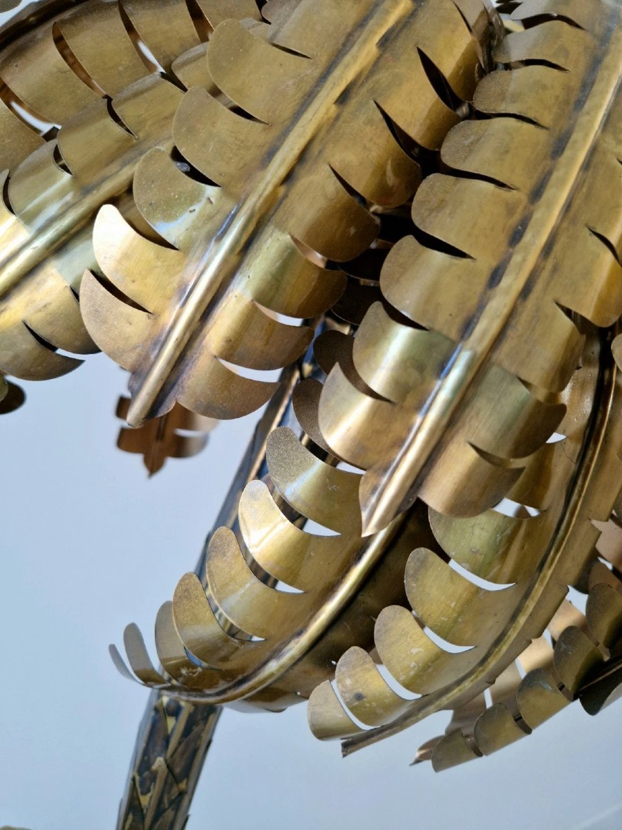 Vintage Hollywood Regency Brass Floor Lamp, Palm Tree Motif, Maison Jansen Style, 1970s-photo-1