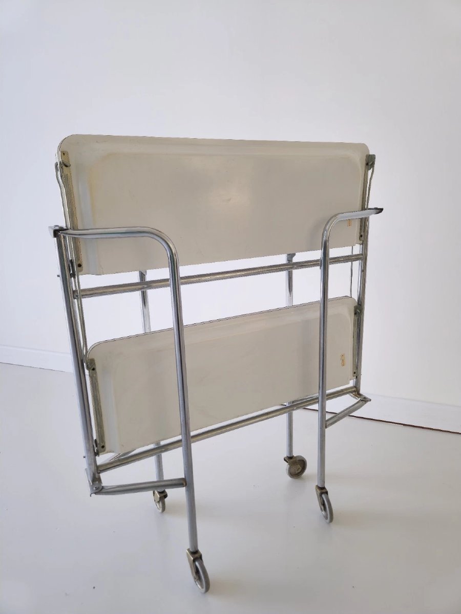 Mid-century Modern Chromed Rolling Bar Cart, Bremshey Medical Cart From The A-photo-4