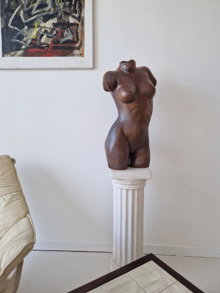 Sculpture de torse féminin en céramique d'atelier vintage, années 1960, design d'intérieur-photo-3