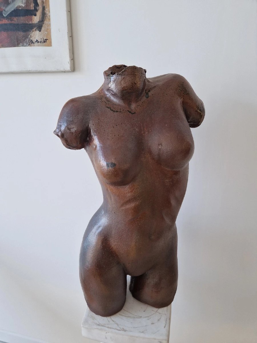 Sculpture de torse féminin en céramique d'atelier vintage, années 1960, design d'intérieur-photo-1
