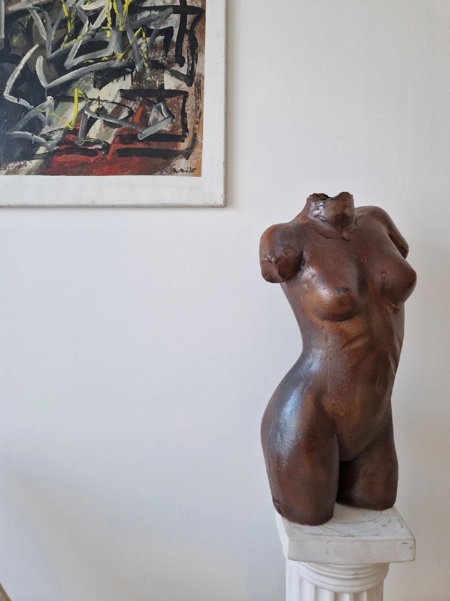 Sculpture de torse féminin en céramique d'atelier vintage, années 1960, design d'intérieur-photo-2