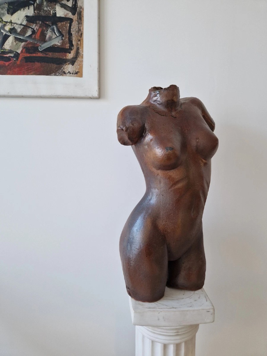 Sculpture de torse féminin en céramique d'atelier vintage, années 1960, design d'intérieur
