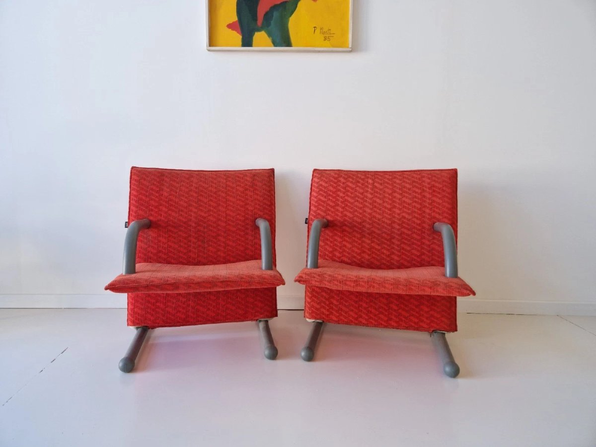 Paire de fauteuils lounge authentiques ARFLEX Italy T-Line, intérieurs postmodernes des années -photo-4
