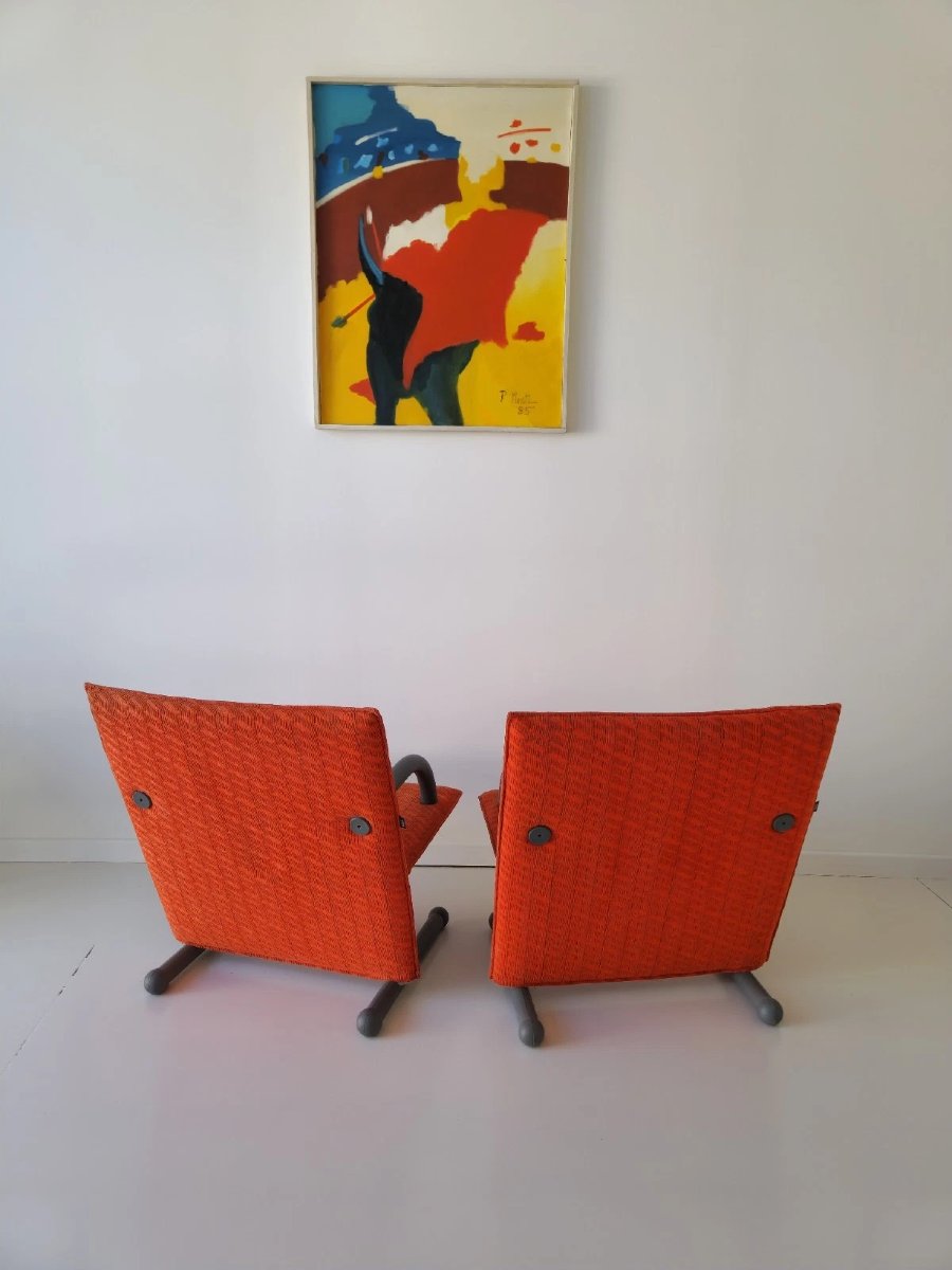 Paire de fauteuils lounge authentiques ARFLEX Italy T-Line, intérieurs postmodernes des années -photo-2