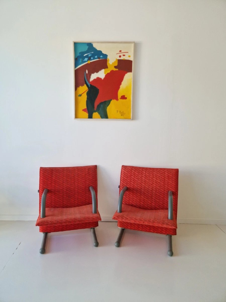 Paire de fauteuils lounge authentiques ARFLEX Italy T-Line, intérieurs postmodernes des années -photo-4