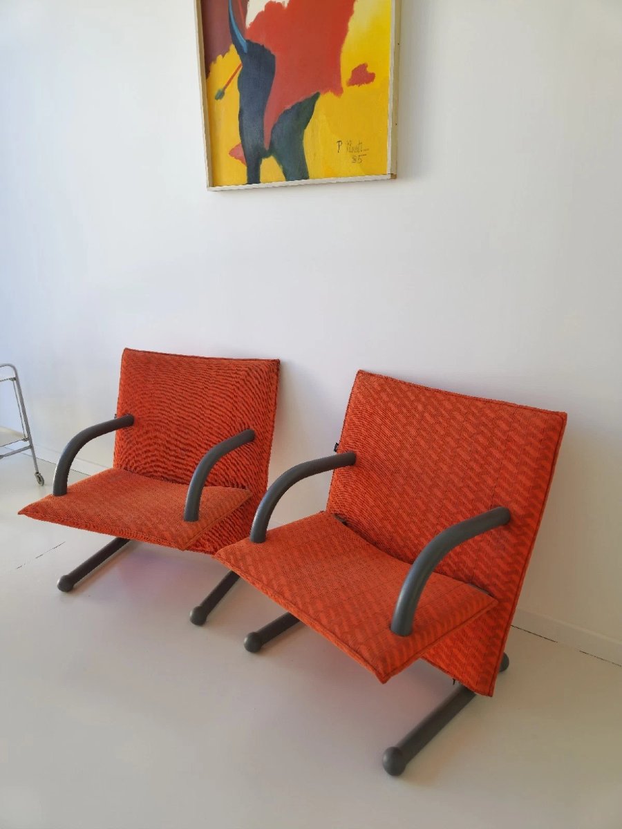 Paire de fauteuils lounge authentiques ARFLEX Italy T-Line, intérieurs postmodernes des années -photo-5