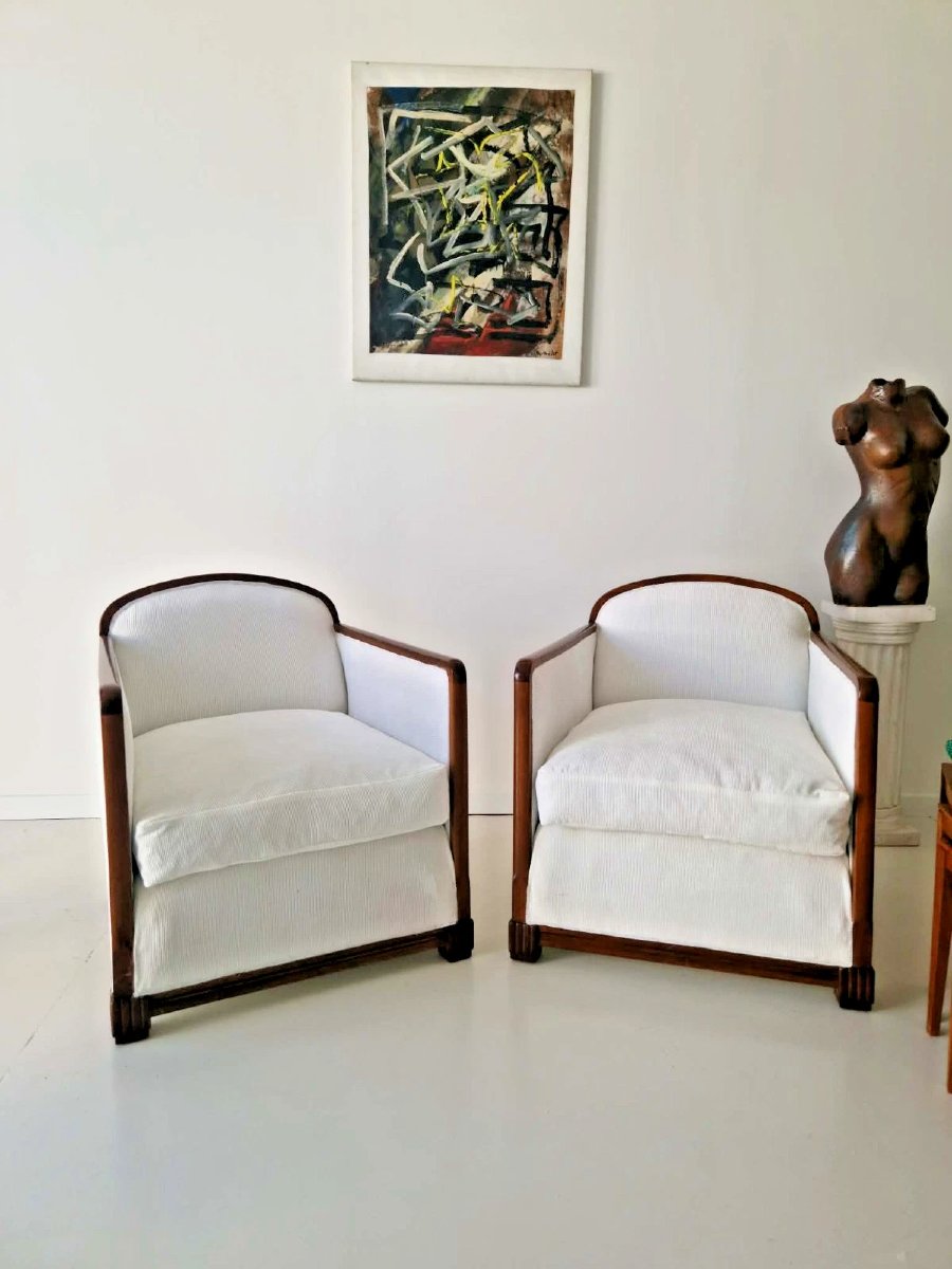 Paire de grands fauteuils blancs Art déco, style années 1950, design d'intérieur moderne du mil-photo-3