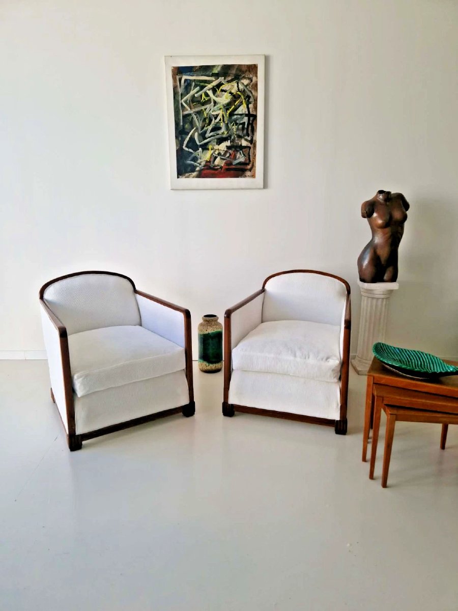 Paire de grands fauteuils blancs Art déco, style années 1950, design d'intérieur moderne du mil-photo-2