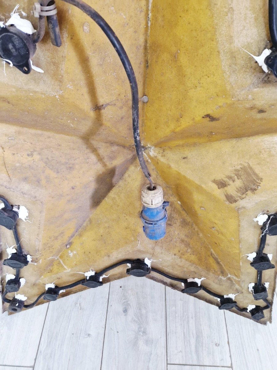 Pair Of Vintage Industrial Star-shaped Wall Sconces, Aged Gold Finish, Years-photo-2