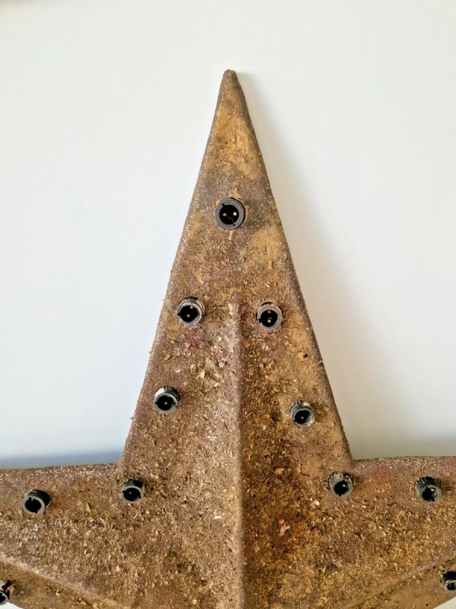 Pair Of Vintage Industrial Star-shaped Wall Sconces, Aged Gold Finish, Years-photo-6