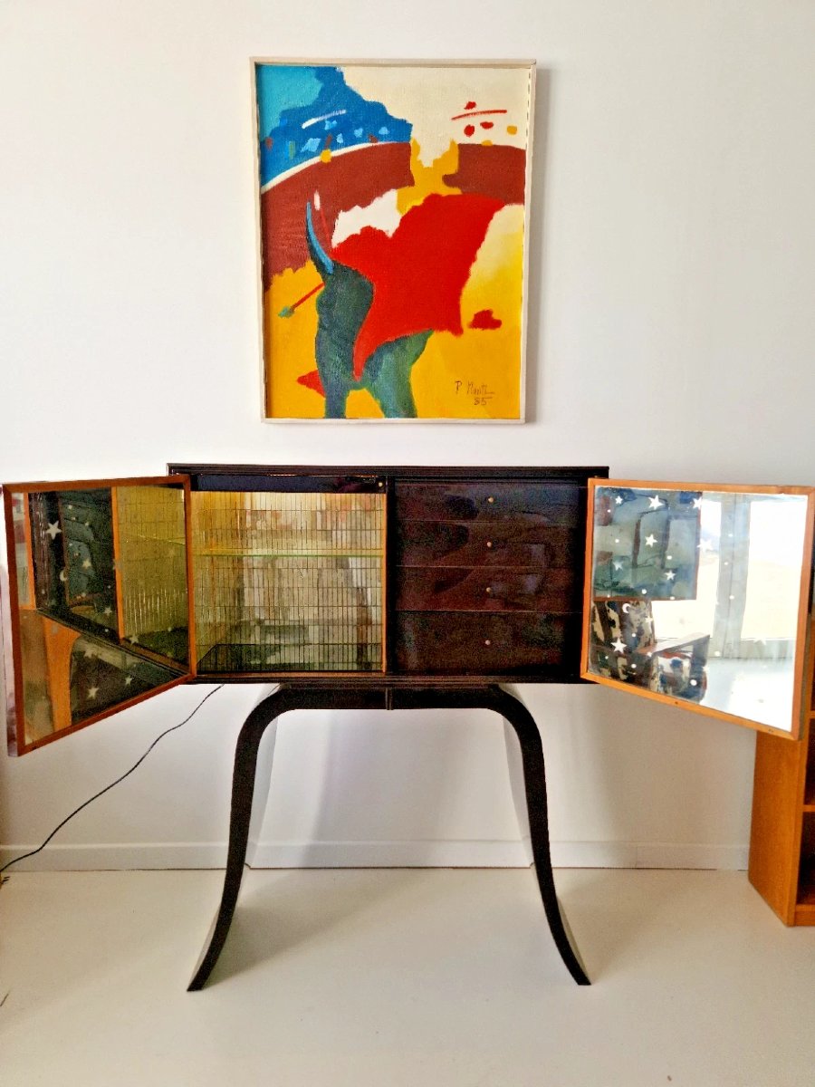 Mid-century Art Deco Bar Cabinet With High Legs, High-gloss Lacquer Finish-photo-2