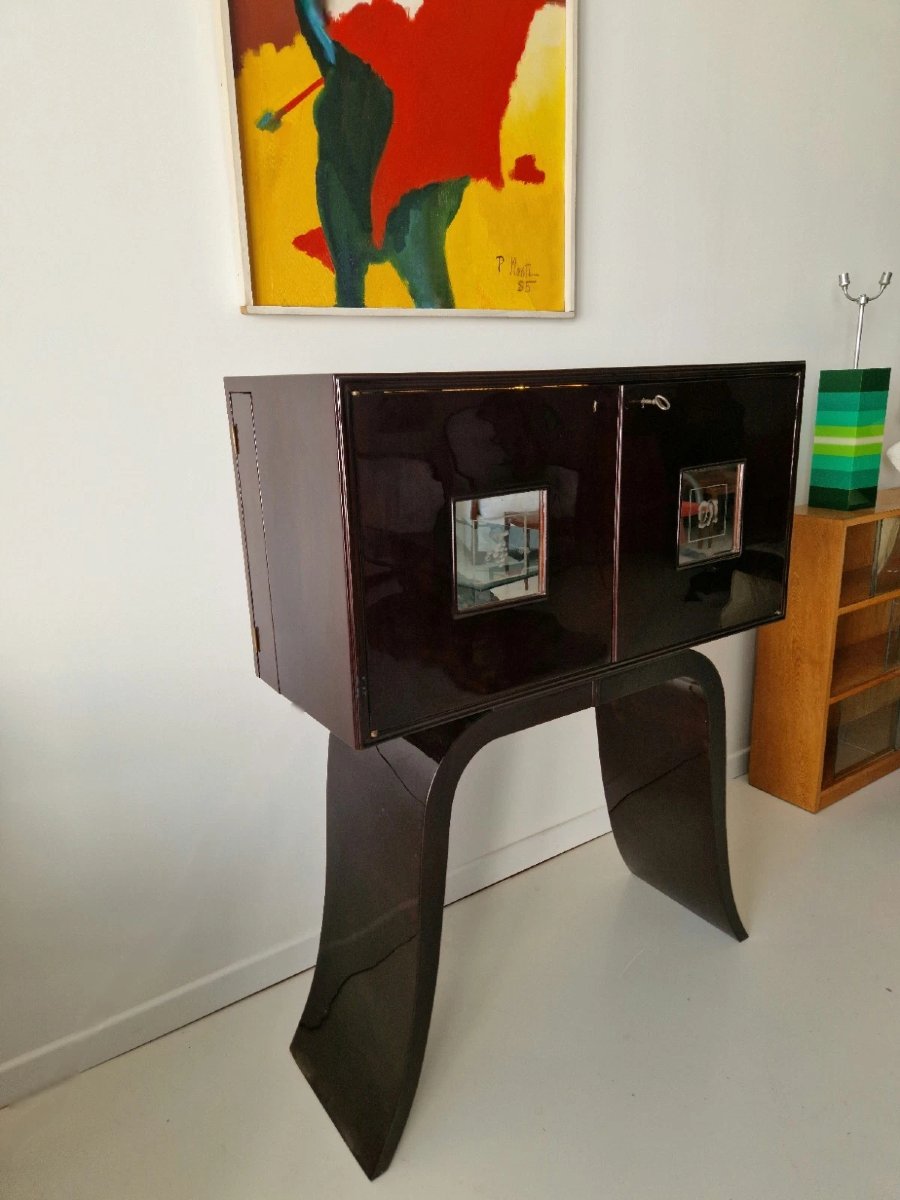Mid-century Art Deco Bar Cabinet With High Legs, High-gloss Lacquer Finish-photo-3
