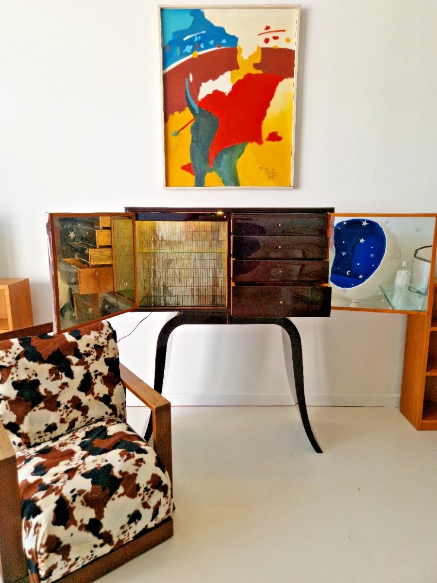 Mid-century Art Deco Bar Cabinet With High Legs, High-gloss Lacquer Finish-photo-3