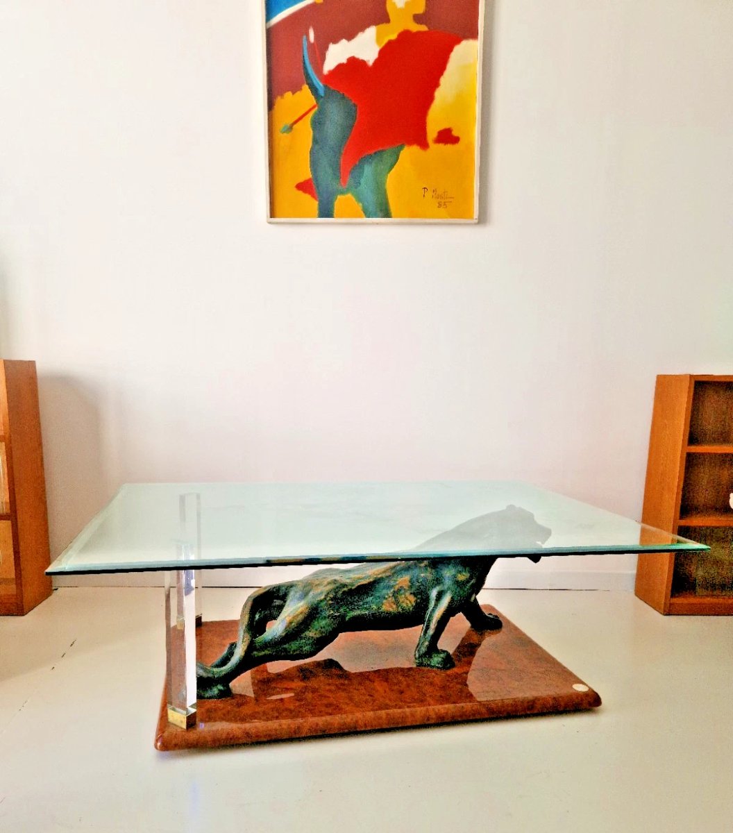Claude DALLE pour MAISON ROMÉO Paris Table basse Panthère 1970 Design Français-photo-2